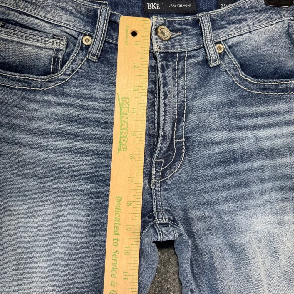 BKE Jake Straight Jeans Mens 31x34 Light Wash Denim Stretch Embroidered Pocket